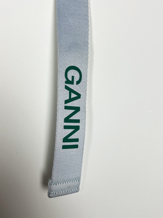 NEW Ganni Woven Material Heather Blue Green Belt Buckle Accessory Logo Printed main image 4
